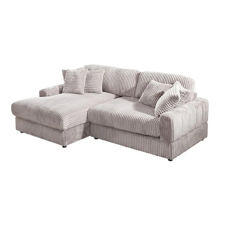 93" Corduroy Corner Sleeper Sofa - Modern Convertible Sectional with Deep Seat, 6 Pillows, 2-in-1 Sofa & Bed Design