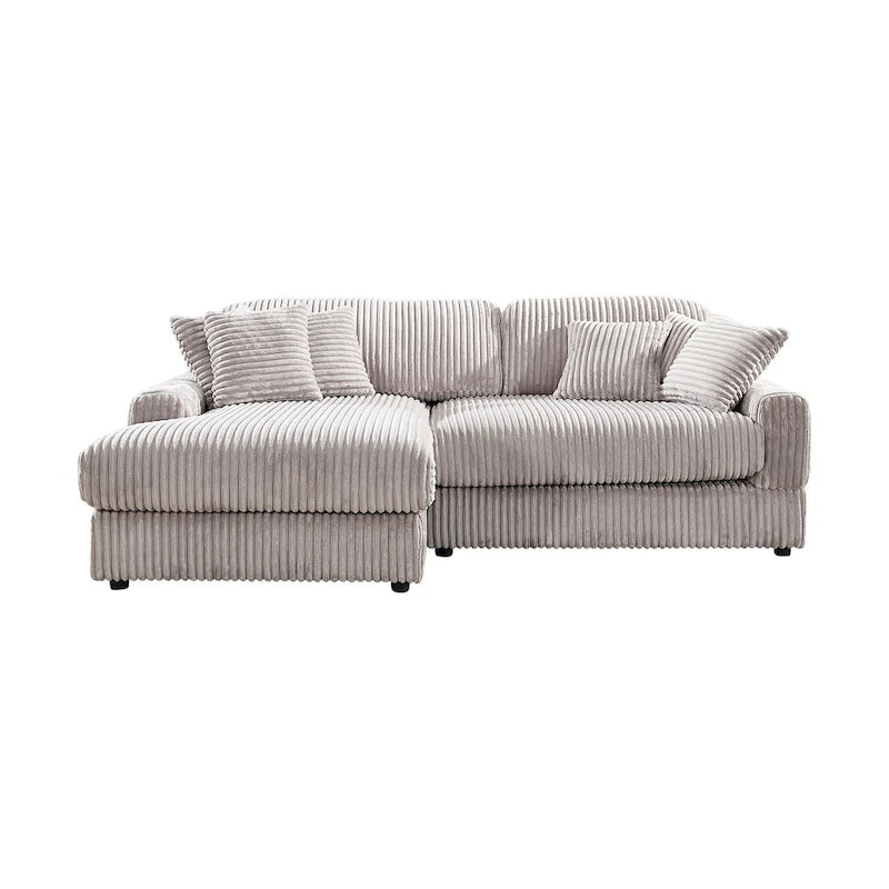 93" Corduroy Corner Sleeper Sofa - Modern Convertible Sectional with Deep Seat, 6 Pillows, 2-in-1 Sofa & Bed Design