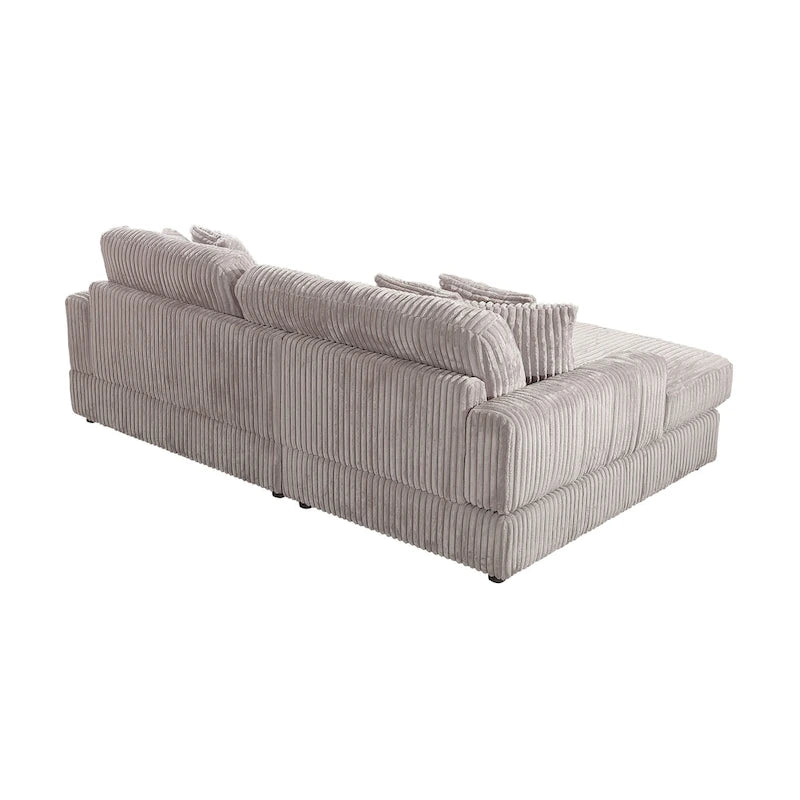 93" Corduroy Corner Sleeper Sofa - Modern Convertible Sectional with Deep Seat, 6 Pillows, 2-in-1 Sofa & Bed Design