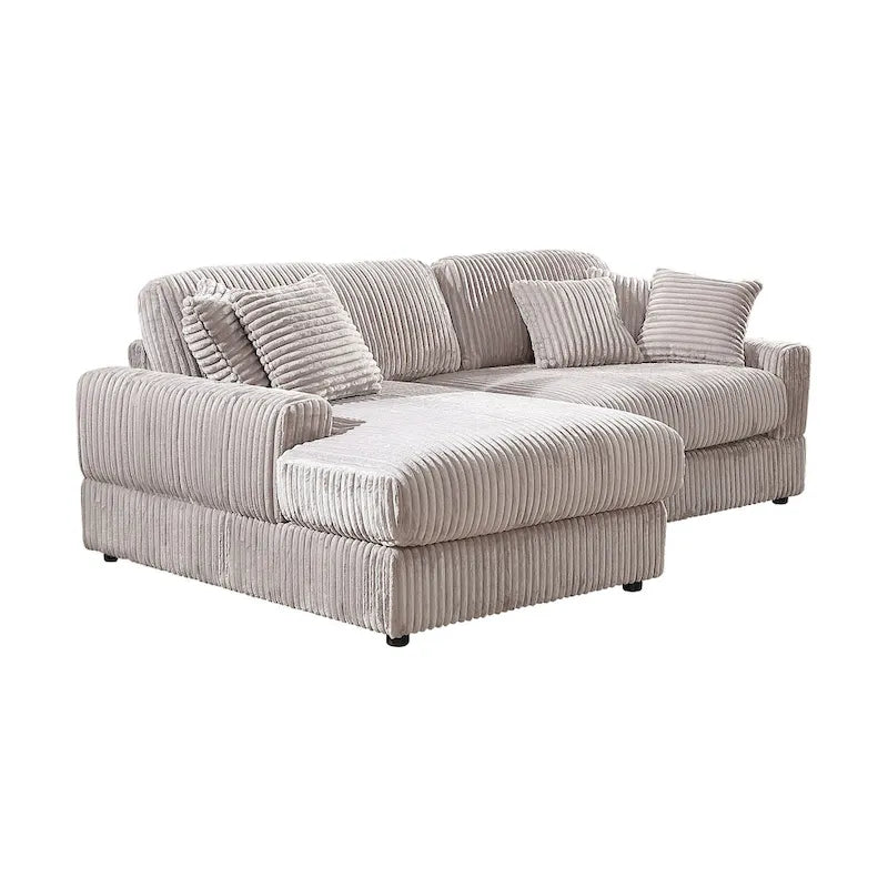 93" Corduroy Corner Sleeper Sofa - Modern Convertible Sectional with Deep Seat, 6 Pillows, 2-in-1 Sofa & Bed Design