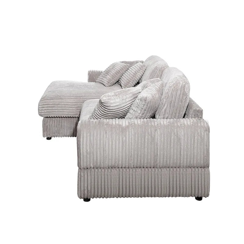93" Corduroy Corner Sleeper Sofa - Modern Convertible Sectional with Deep Seat, 6 Pillows, 2-in-1 Sofa & Bed Design