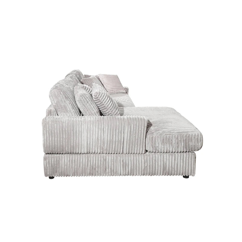 93" Corduroy Corner Sleeper Sofa - Modern Convertible Sectional with Deep Seat, 6 Pillows, 2-in-1 Sofa & Bed Design