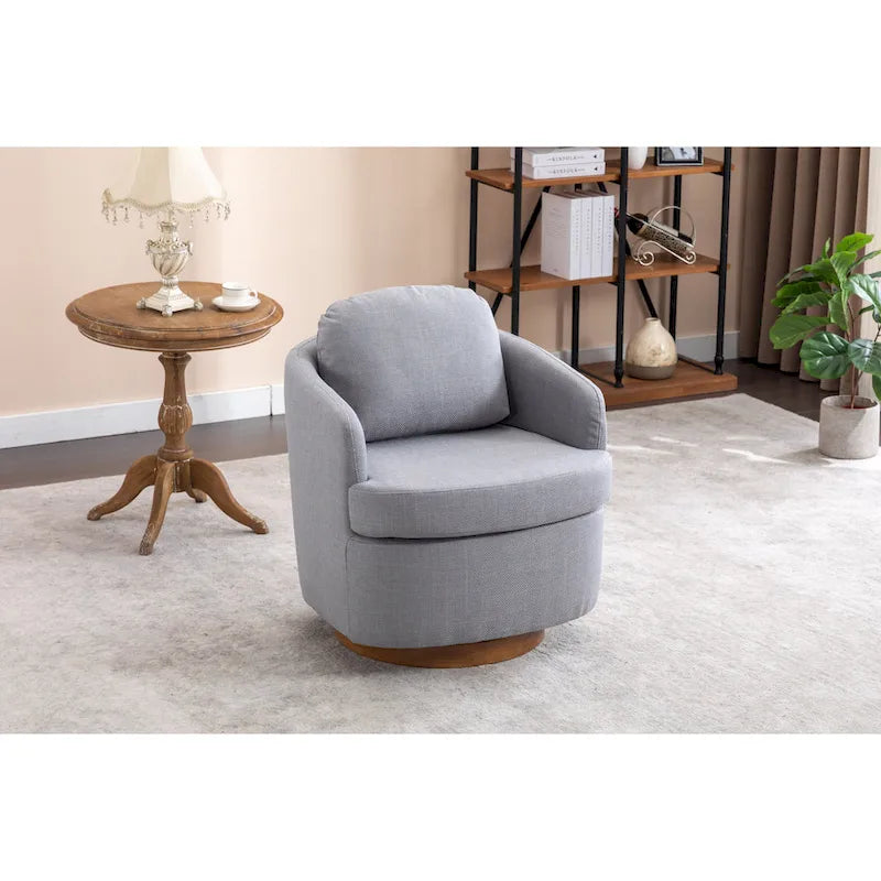 30.3" Upholstered Swivel Accent Chair - 360° Rotation - Linen Fabric - Solid Wood Base - Light Blue - 250 lbs Capacity - Living Room Bedroom