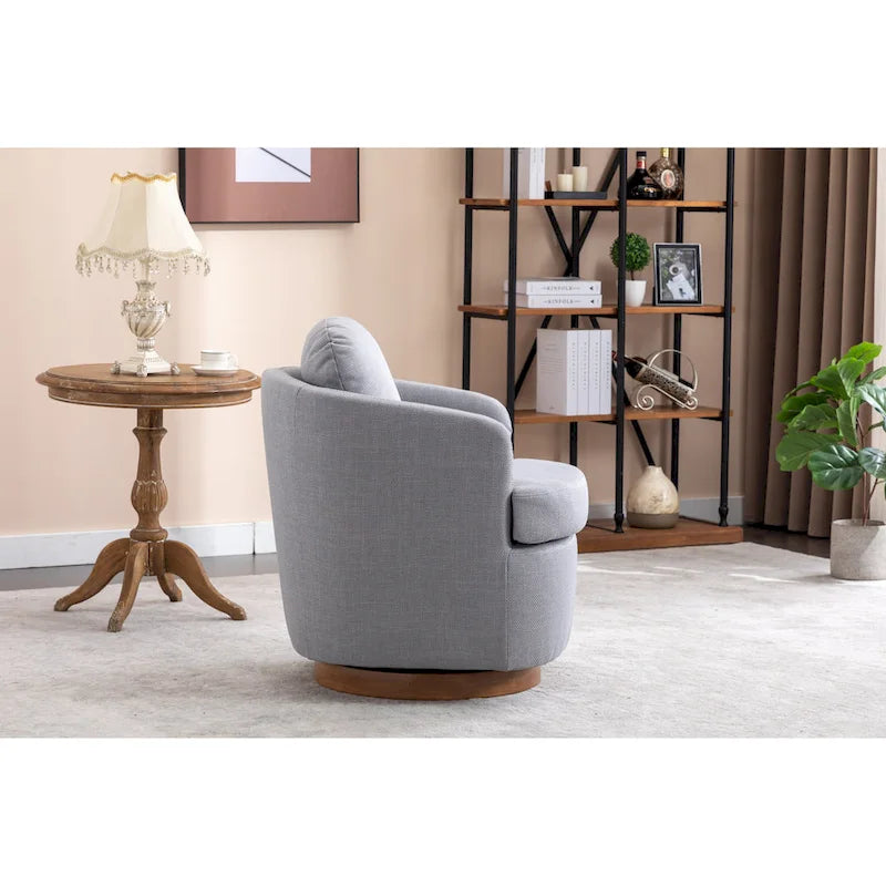30.3" Upholstered Swivel Accent Chair - 360° Rotation - Linen Fabric - Solid Wood Base - Light Blue - 250 lbs Capacity - Living Room Bedroom