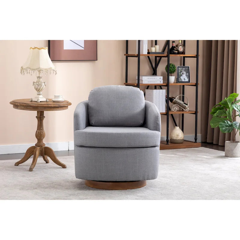 30.3" Upholstered Swivel Accent Chair - 360° Rotation - Linen Fabric - Solid Wood Base - Light Blue - 250 lbs Capacity - Living Room Bedroom
