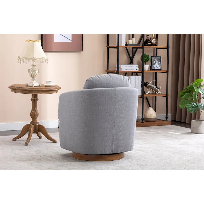 30.3" Upholstered Swivel Accent Chair - 360° Rotation - Linen Fabric - Solid Wood Base - Light Blue - 250 lbs Capacity - Living Room Bedroom