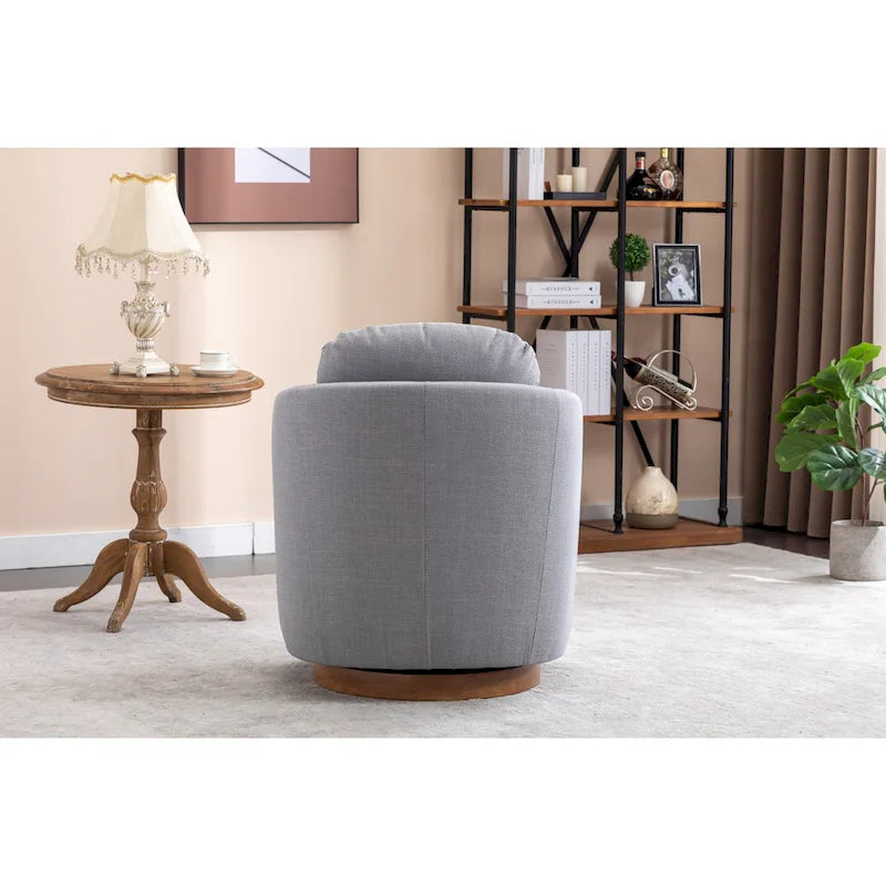 30.3" Upholstered Swivel Accent Chair - 360° Rotation - Linen Fabric - Solid Wood Base - Light Blue - 250 lbs Capacity - Living Room Bedroom
