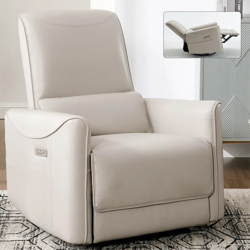 Ergonomic Power Recliner with 270° Swivel, Rocking, USB & Type-C Ports, 110-155° Recline, Lumbar Support, Brown