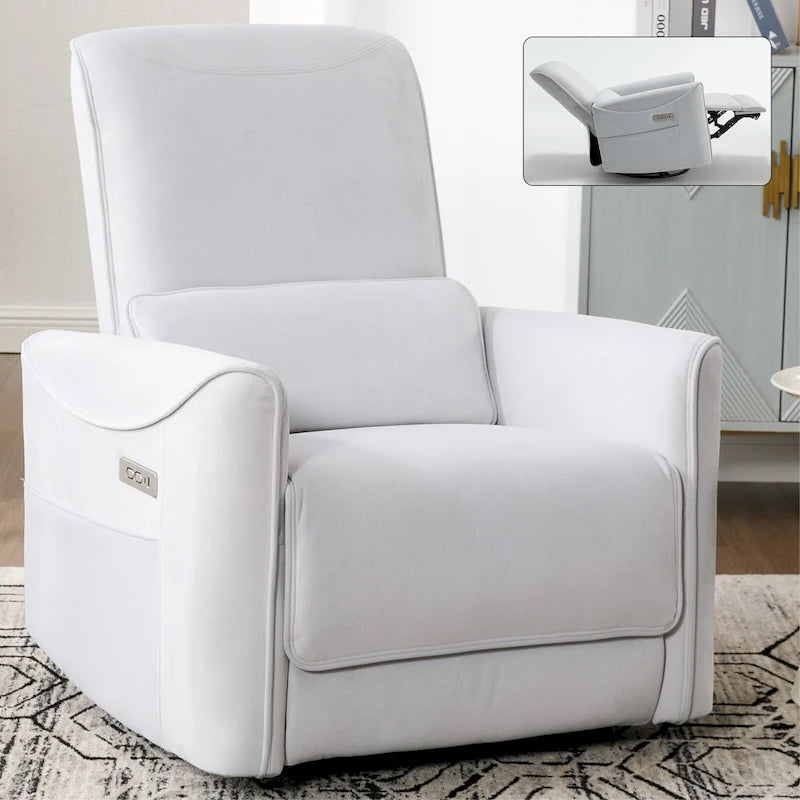 Ergonomic Power Recliner with 270° Swivel, Rocking, USB & Type-C Ports, 110-155° Recline, Lumbar Support, Brown