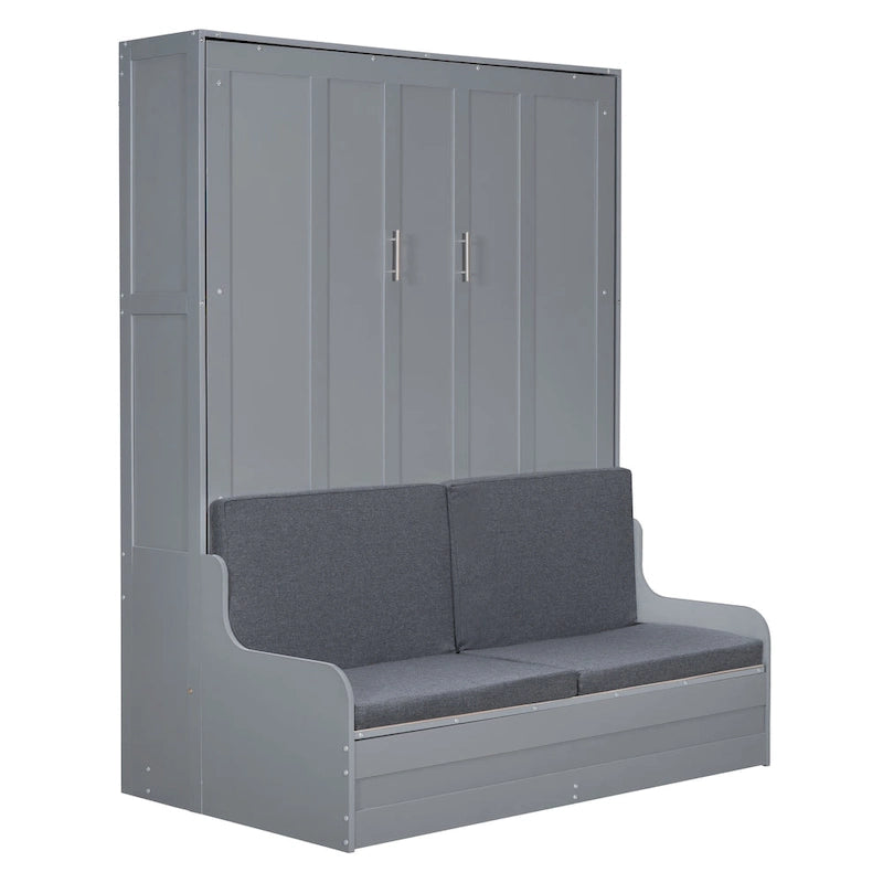 Queen Murphy Bed with Cushioned Chair - Foldable Wall Bed Cabinet, Dual-Piston Mechanism, 88.5" x 66.4" - Modern Space-Saving Furniture for 8" Mattress