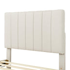 Twin Linen Upholstered Platform Bed with Trundle & 3 Storage Drawers - Striped Headboard, 330 lbs Capacity