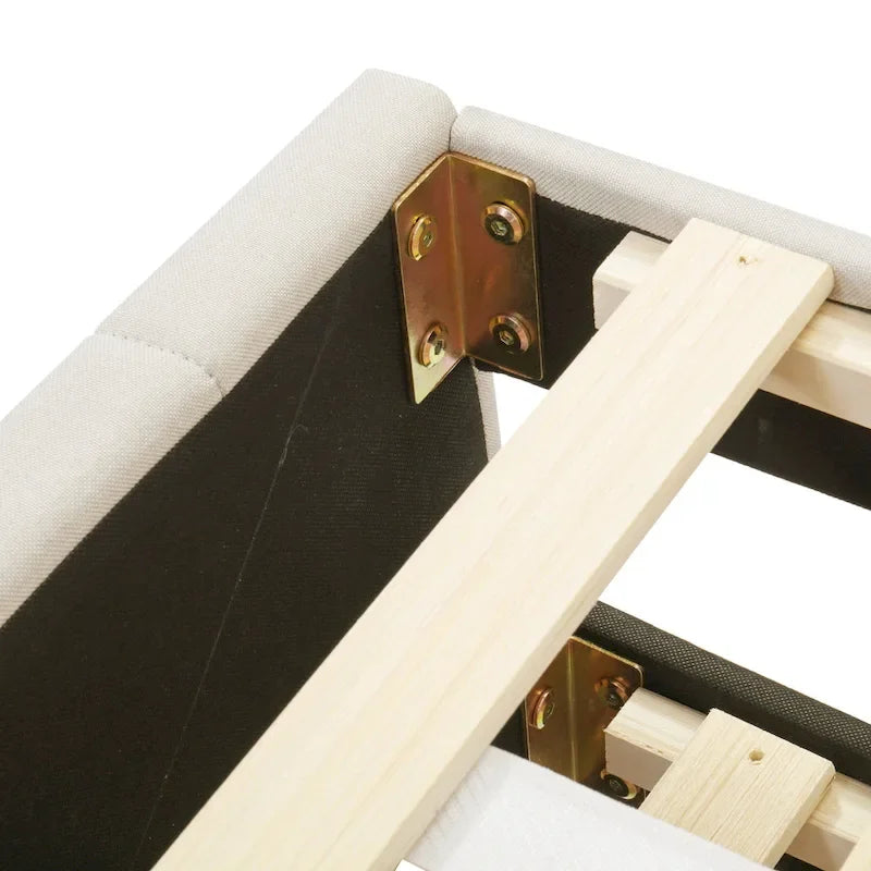 Twin Linen Upholstered Platform Bed with Trundle & 3 Storage Drawers - Striped Headboard, 330 lbs Capacity