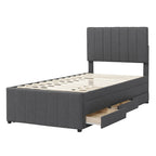 Twin Linen Upholstered Platform Bed with Trundle & 3 Storage Drawers - Striped Headboard, 330 lbs Capacity
