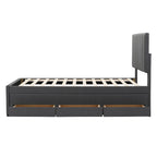 Twin Linen Upholstered Platform Bed with Trundle & 3 Storage Drawers - Striped Headboard, 330 lbs Capacity