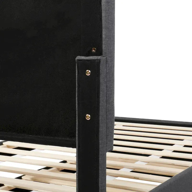 Twin Linen Upholstered Platform Bed with Trundle & 3 Storage Drawers - Striped Headboard, 330 lbs Capacity