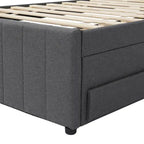 Twin Linen Upholstered Platform Bed with Trundle & 3 Storage Drawers - Striped Headboard, 330 lbs Capacity