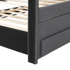 Twin Linen Upholstered Platform Bed with Trundle & 3 Storage Drawers - Striped Headboard, 330 lbs Capacity