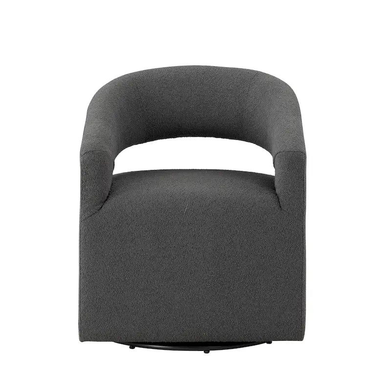 Modern Boucle Round Barrel Swivel Chair - 360° Rotation - Open Back - Curved Arms - 33"H x 27"W - 250 lbs Capacity - No Assembly - 2 Colors Available