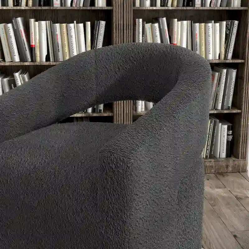 Modern Boucle Round Barrel Swivel Chair - 360° Rotation - Open Back - Curved Arms - 33"H x 27"W - 250 lbs Capacity - No Assembly - 2 Colors Available
