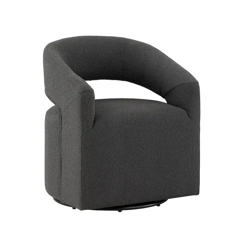 Modern Boucle Round Barrel Swivel Chair - 360° Rotation - Open Back - Curved Arms - 33"H x 27"W - 250 lbs Capacity - No Assembly - 2 Colors Available