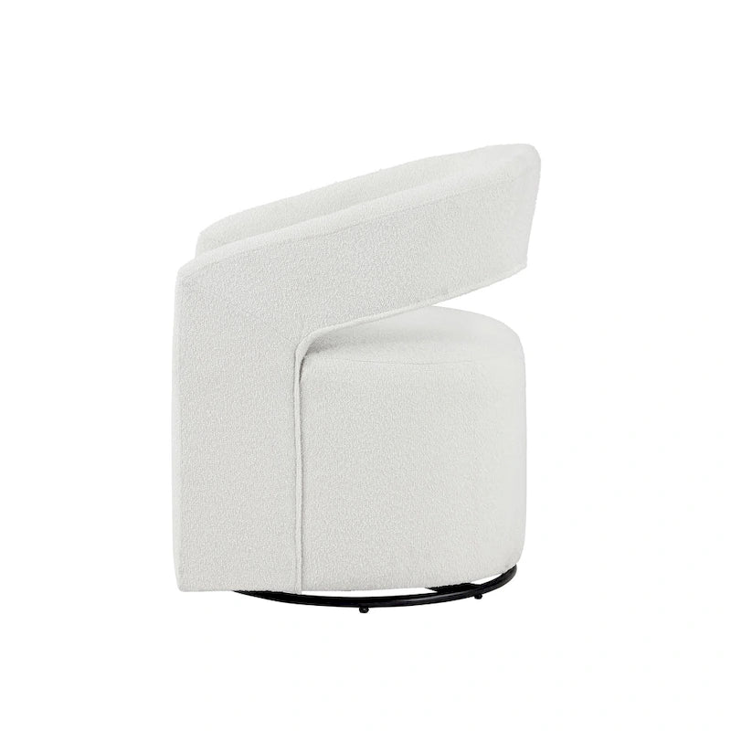 Modern Boucle Round Barrel Swivel Chair - 360° Rotation - Open Back - Curved Arms - 33"H x 27"W - 250 lbs Capacity - No Assembly - 2 Colors Available