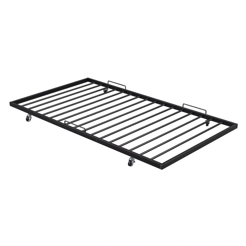 Twin Size Metal Daybed with Trundle, 82.4"L x 40.8"W x 34.1"H, Curved Handles, Iron Frame, No Box Spring Needed