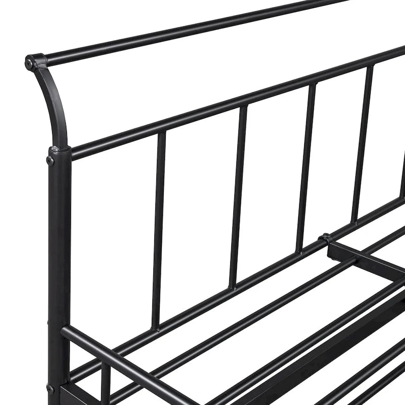 Twin Size Metal Daybed with Trundle, 82.4"L x 40.8"W x 34.1"H, Curved Handles, Iron Frame, No Box Spring Needed