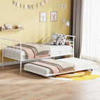 Twin Size Metal Daybed with Trundle, 82.4"L x 40.8"W x 34.1"H, Curved Handles, Iron Frame, No Box Spring Needed