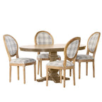 5-Piece Dining Set with Expandable Table & 4 Upholstered Chairs, French Country Style, Rubberwood