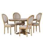 5-Piece Dining Set with Expandable Table & 4 Upholstered Chairs, French Country Style, Rubberwood