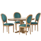 5-Piece Dining Set with Expandable Table & 4 Upholstered Chairs, French Country Style, Rubberwood