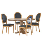 5-Piece Dining Set with Expandable Table & 4 Upholstered Chairs, French Country Style, Rubberwood