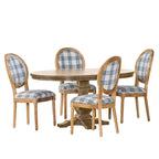 5-Piece Dining Set with Expandable Table & 4 Upholstered Chairs, French Country Style, Rubberwood