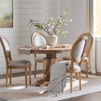5-Piece Dining Set with Expandable Table & 4 Upholstered Chairs, French Country Style, Rubberwood