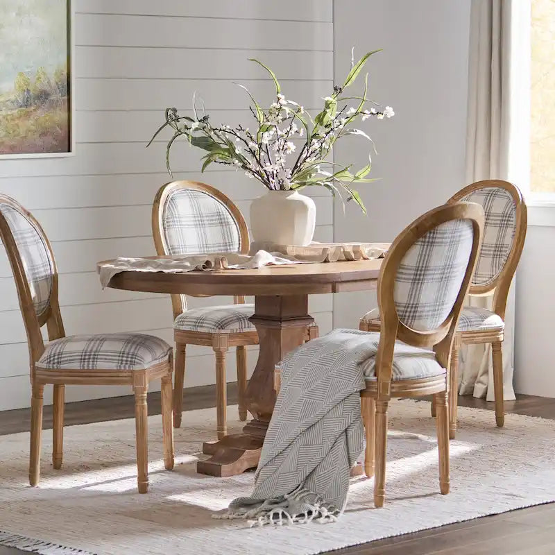5-Piece Dining Set with Expandable Table & 4 Upholstered Chairs, French Country Style, Rubberwood