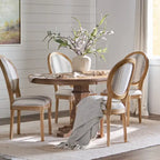 5-Piece Dining Set with Expandable Table & 4 Upholstered Chairs, French Country Style, Rubberwood