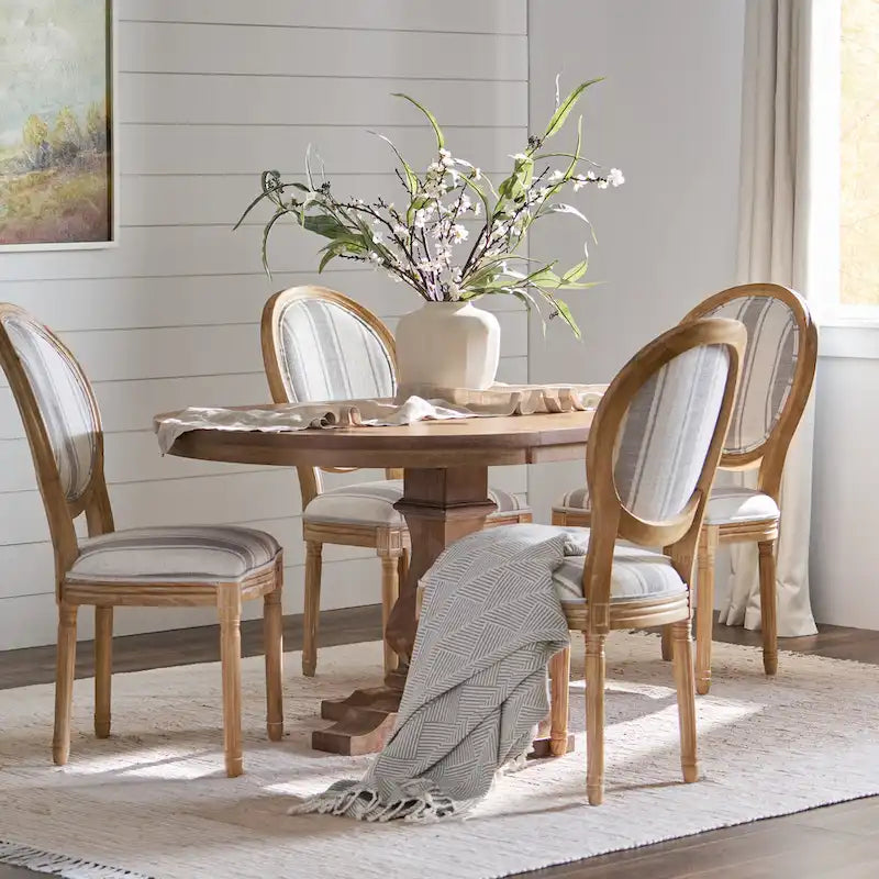 5-Piece Dining Set with Expandable Table & 4 Upholstered Chairs, French Country Style, Rubberwood