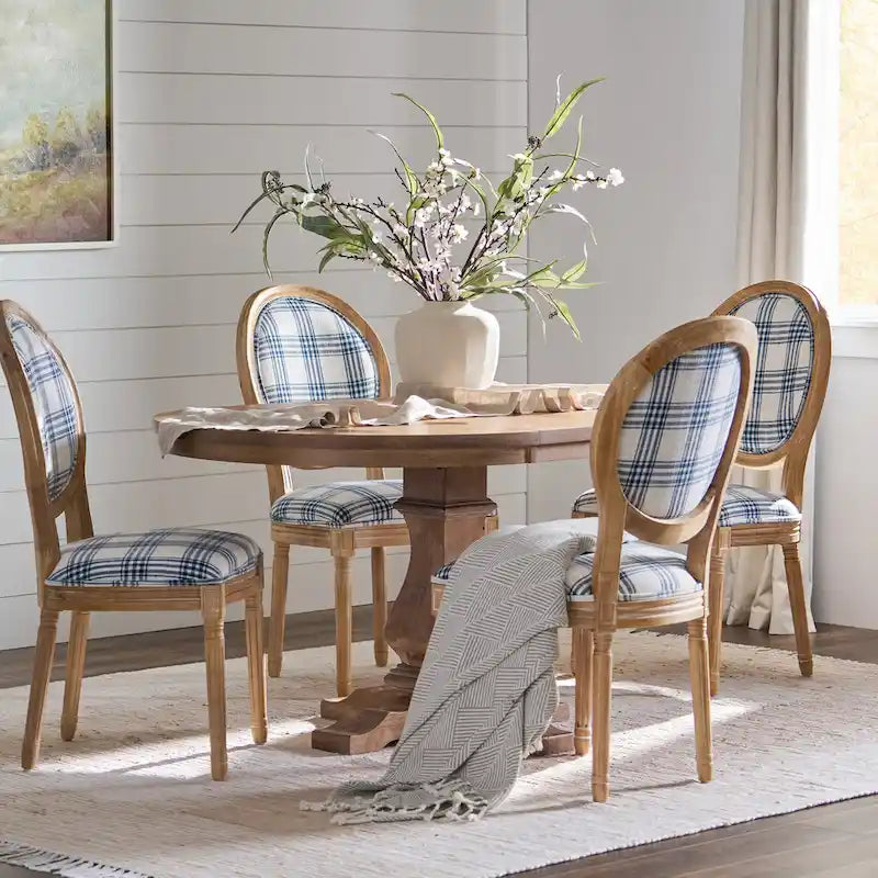 5-Piece Dining Set with Expandable Table & 4 Upholstered Chairs, French Country Style, Rubberwood