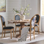 5-Piece Dining Set with Expandable Table & 4 Upholstered Chairs, French Country Style, Rubberwood