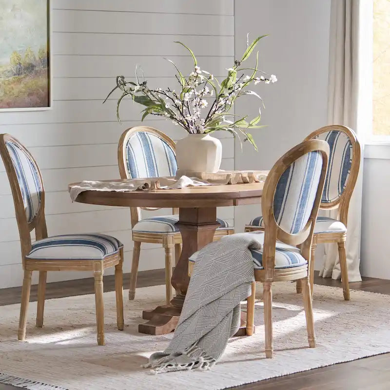 5-Piece Dining Set with Expandable Table & 4 Upholstered Chairs, French Country Style, Rubberwood