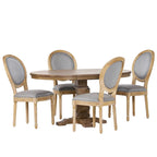 5-Piece Dining Set with Expandable Table & 4 Upholstered Chairs, French Country Style, Rubberwood