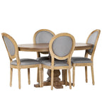 5-Piece Dining Set with Expandable Table & 4 Upholstered Chairs, French Country Style, Rubberwood