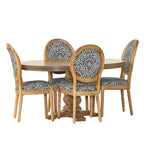 5-Piece Dining Set with Expandable Table & 4 Upholstered Chairs, French Country Style, Rubberwood