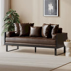 Oversized Faux Leather Loveseat with 7 Accent Pillows, 72.5"W Button-Tufted Sofa, 600 lbs Capacity