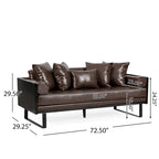 Oversized Faux Leather Loveseat with 7 Accent Pillows, 72.5"W Button-Tufted Sofa, 600 lbs Capacity