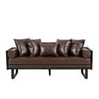 Oversized Faux Leather Loveseat with 7 Accent Pillows, 72.5"W Button-Tufted Sofa, 600 lbs Capacity