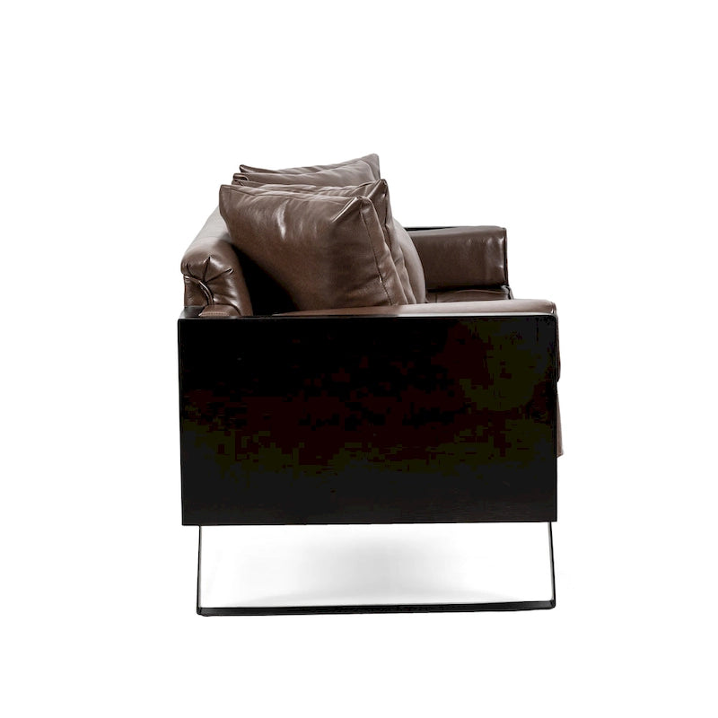 Oversized Faux Leather Loveseat with 7 Accent Pillows, 72.5"W Button-Tufted Sofa, 600 lbs Capacity