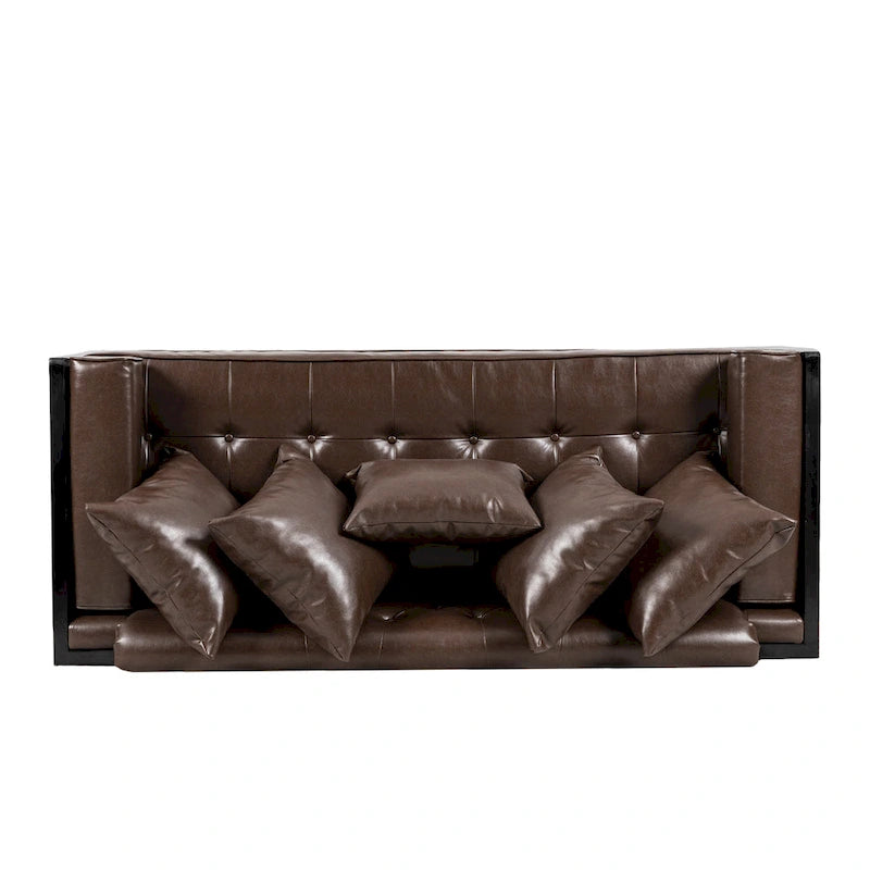Oversized Faux Leather Loveseat with 7 Accent Pillows, 72.5"W Button-Tufted Sofa, 600 lbs Capacity