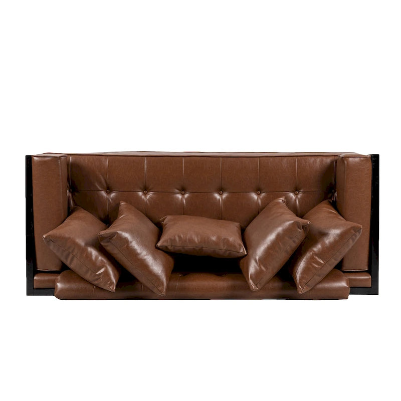 Oversized Faux Leather Loveseat with 7 Accent Pillows, 72.5"W Button-Tufted Sofa, 600 lbs Capacity