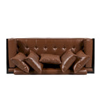 Oversized Faux Leather Loveseat with 7 Accent Pillows, 72.5"W Button-Tufted Sofa, 600 lbs Capacity